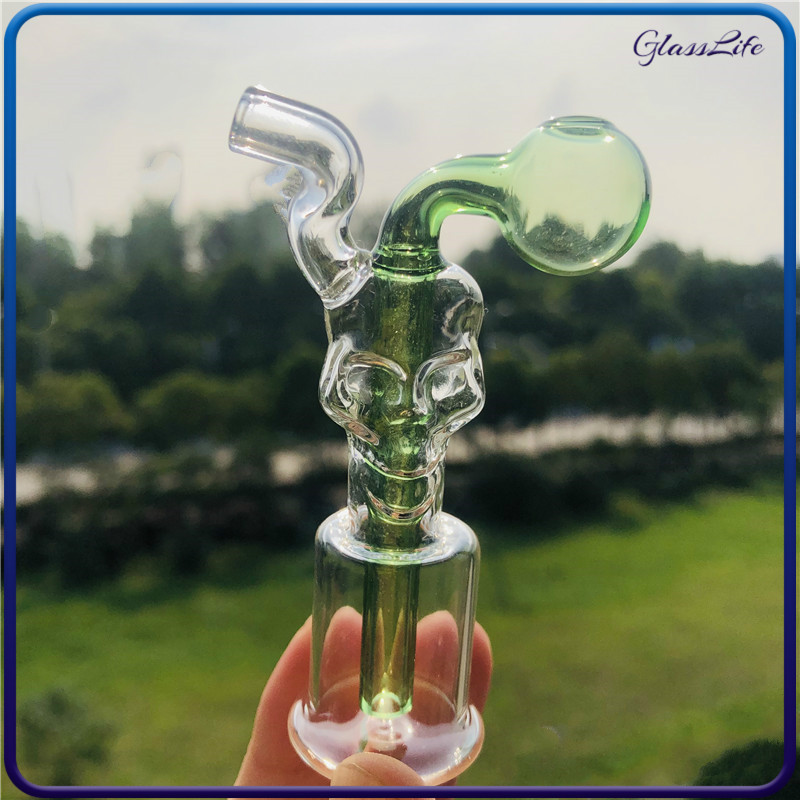 

Wholesale Mini Dab Oil Rigs Glass Bongs Wax Oil Rig Skull Shape Percolator Thick Pyrex Oil burner Water Pipes Set For Smoking