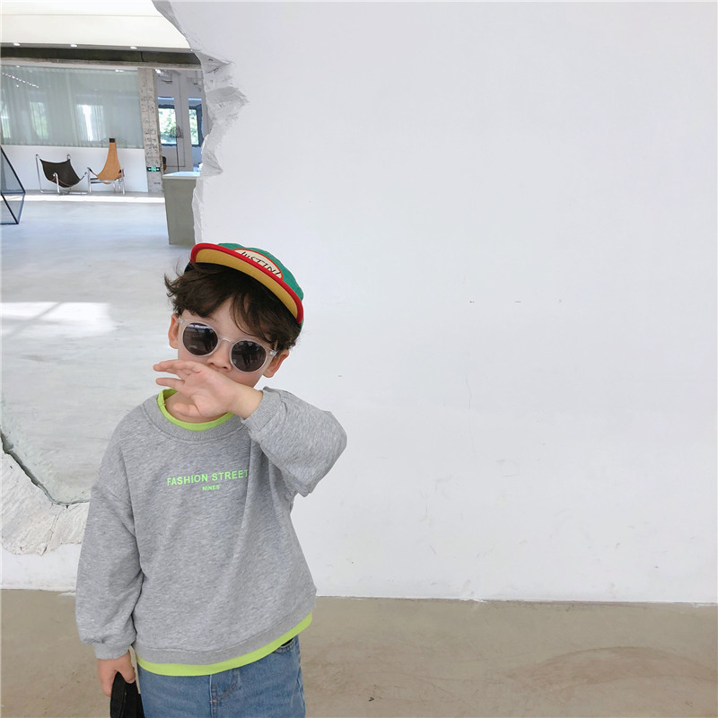 

Spring New Arrival korean style cotton letters printed long sleeve all-match hoodie for fashion cool baby girls and boys, Blue