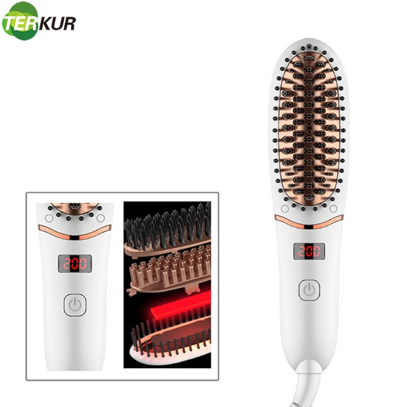 

Hair Straightener Brush 30s Fast Heating Ceramic Straightening Brush with 5 Adjustable Temperature Electric Straightening Comb