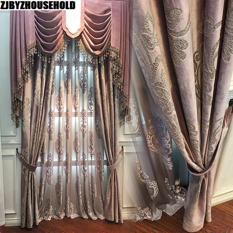 

High Grade Velvet Gilded Window Curtains for Living Room Purple Color Window Curtains for Tulle Bedroom Blackout
