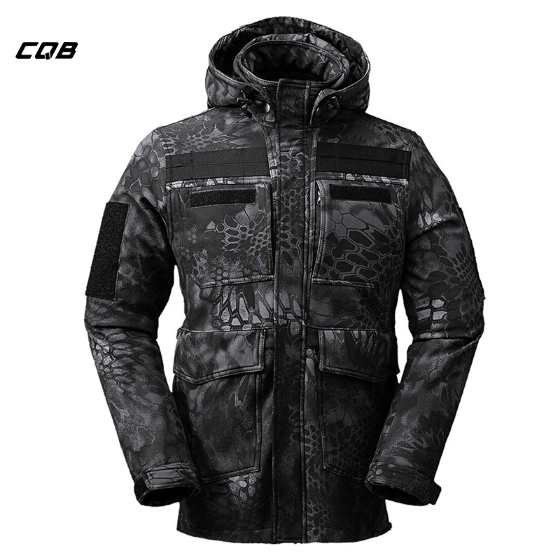 

CQB Outdoor Tactical Sports Softshell Jacket Men Camouflage Water Repellent Camping Hiking Hunting Multi Pocket clothes, Sand camouflage