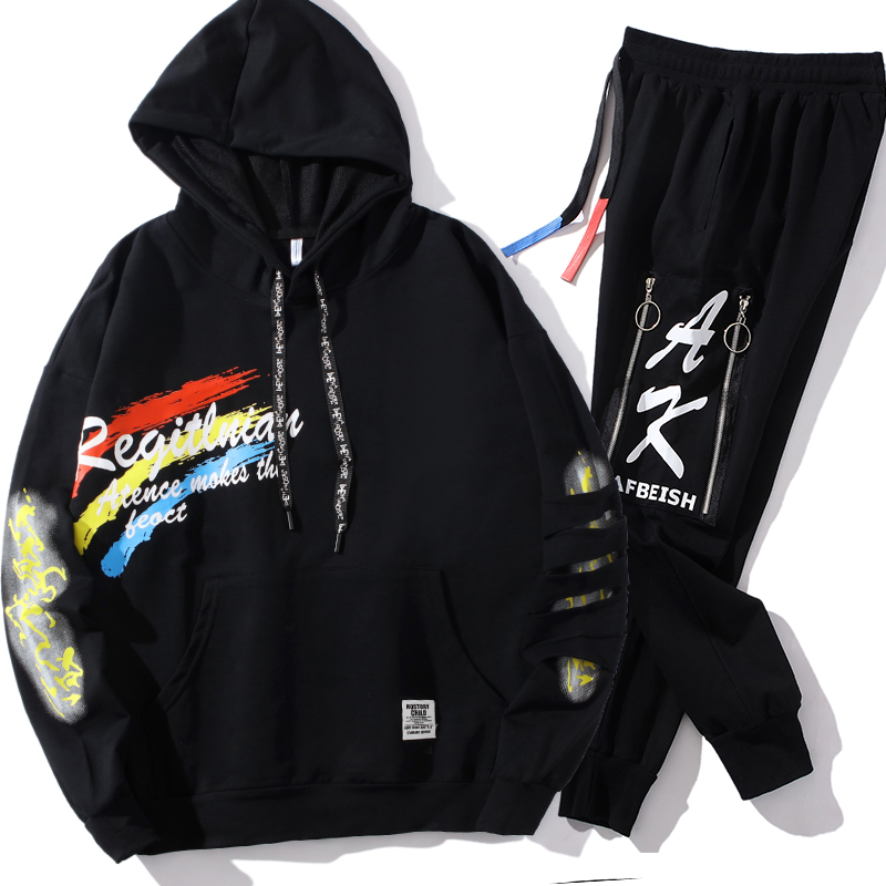 

Track Suit Men Sport Set Men Fashion Two Piece Outfits Jogging Sportwear Clothes for Set, Black