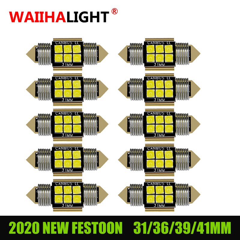 

10pcs Festoon 31mm 36mm 39mm 41mm LED Bulb C5W Super Bright 3030 SMD Canbus Error Free Auto Interior Doom Lamp Light Car Styling, As pic