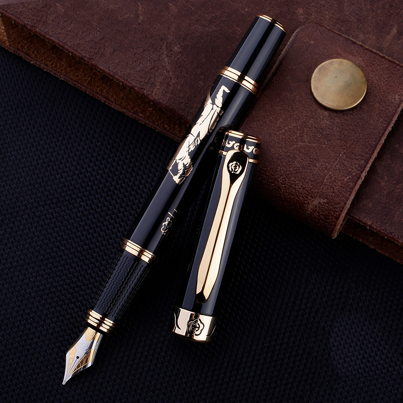 

Luxury Exquisite Fountain Pen 0.5mm Metal Gift Pens Iridium Nib Gold Trim Business Office Gift Stationery Free Shipping, Red