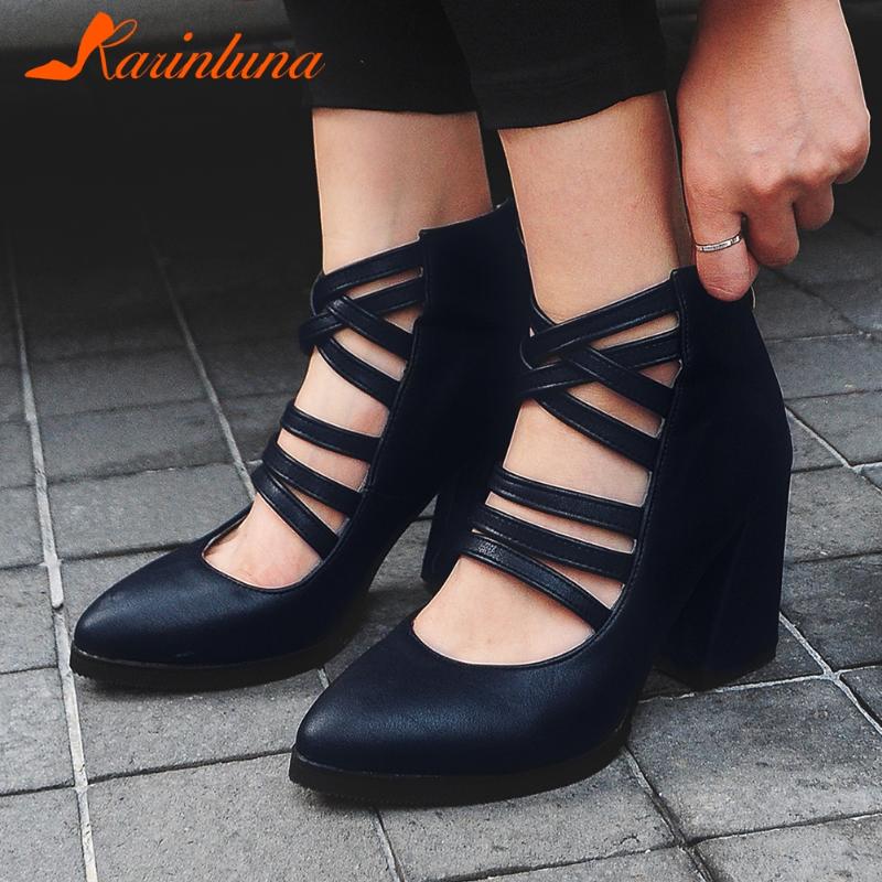 

Karin 2020 New Arrivals Large Size 43 High Heels Office Lady Sandals Concise Zip Up Elegant Gladiator Sandals Woman Shoes, Black