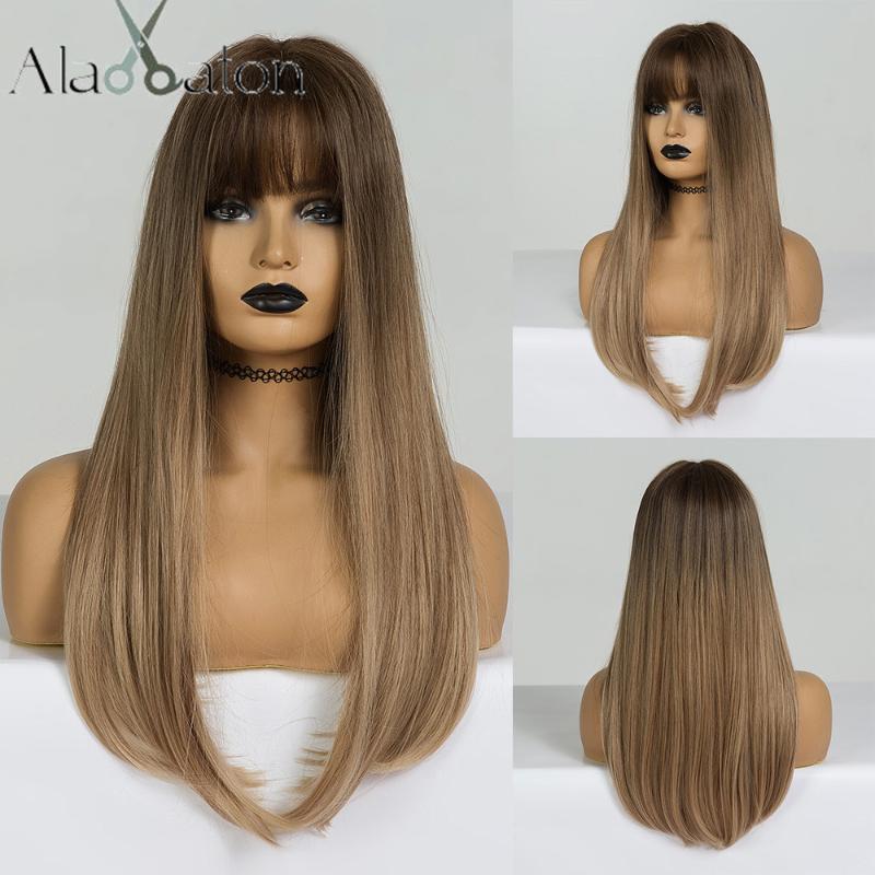 dark blonde wig with bangs
