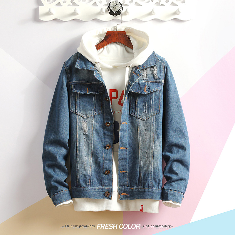 

Mens hip hop Jeans men's jacket coat denim trucker jacket wear resistant unlined denim asian size -3XL, F24