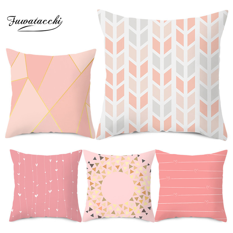 

Fuwatacchi Rose Gold Geometric Cushion Cover Splicing Decorative Pillows Cover for Bed Sofa Polyester Throw Pillowcases 45*45, Pc09885