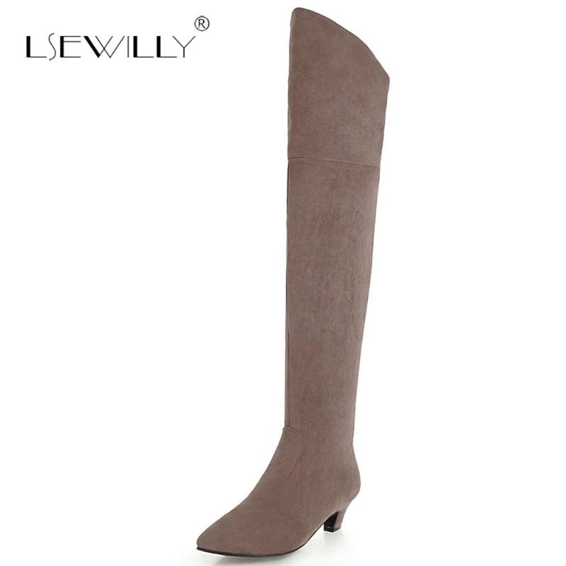 

Lsewilly 2020 Big Size 34-48 dropship women boots Woman Shoes platform winter fashion pointed toe women over the knee Boots E11, Black