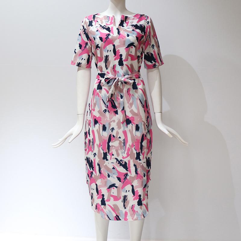 

Short Sleeve Summer Sexy V Neck Mini Dress Vintage National Printed Bodycon Slim Casual Fashion Beach Boho Slit Sundress