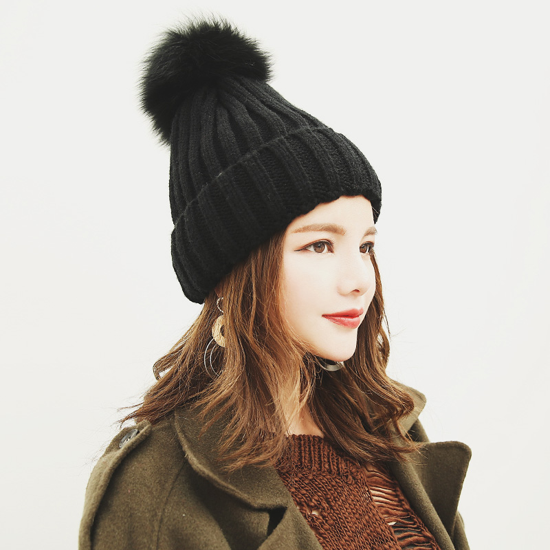 

2020 New Pom Poms Winter Hats For Women Real Fur Ball Cap Girl 's Hat Knitted Beanies Cap Brand New Thick Female, White