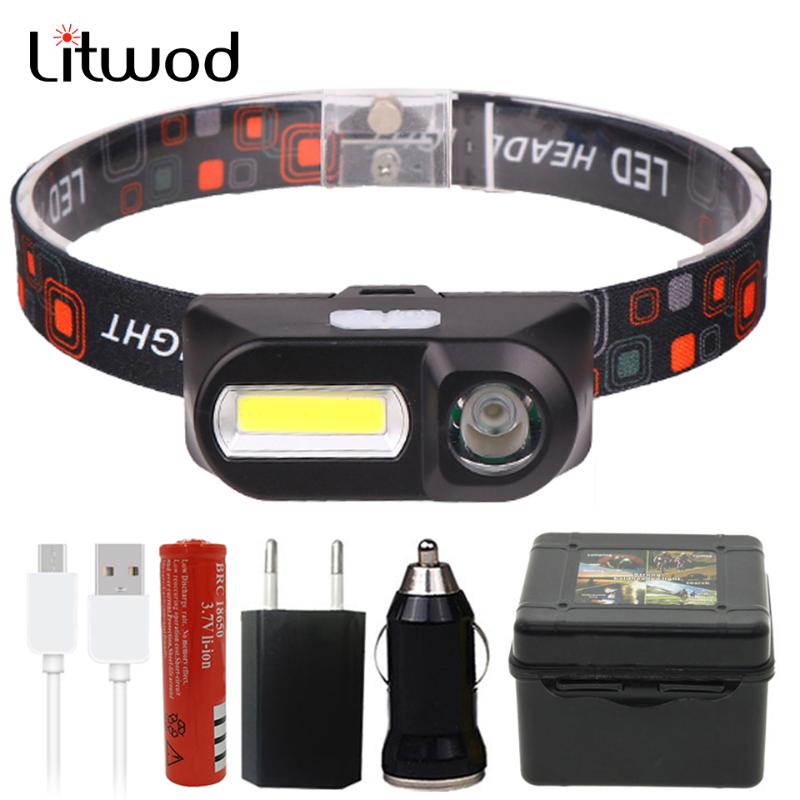 

Mini COB LED Headlight Headlamp Head Lamp USB Rechargeable 18650 Torch Night running headlights Light