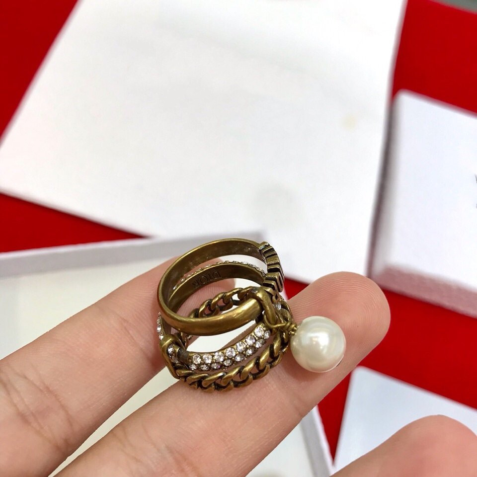 New Style Ring for Woman Letter Shape Pearl Ring High Quality Brass Charm Ring Fashion Jewelry-image-575177326