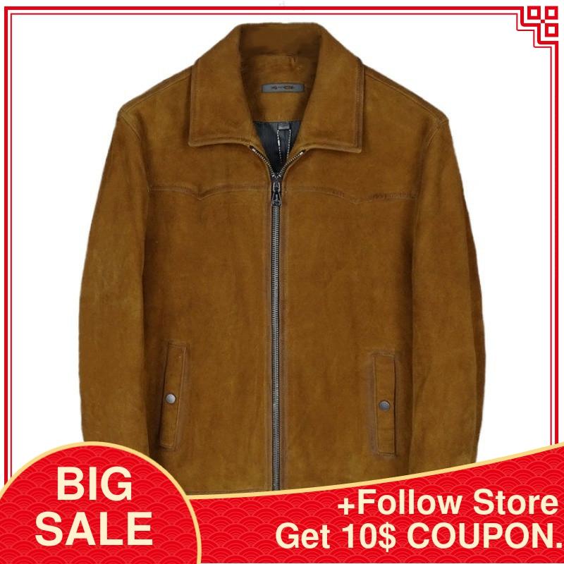

2020 Brown Men American Casual Style Leather Jacket Large Size XXXL Genuine Sheepskin Spring Slim Fit Fashion Leather Coat