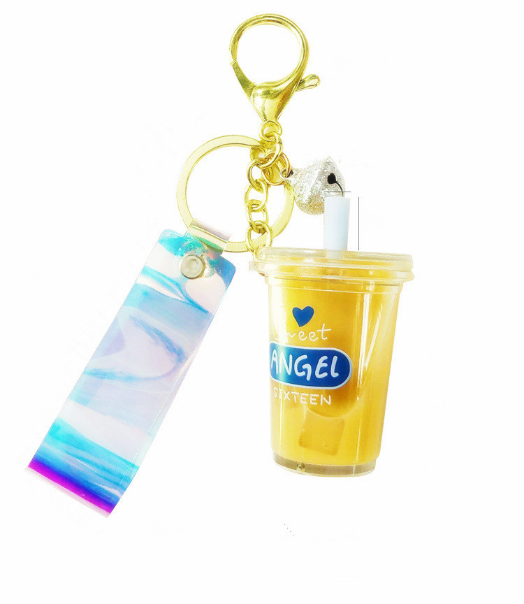 

Interesting Bell Soft Drink Key Chains Resin Cute Tapioca Beverage Bubble Moving Liquid oil Funny Release Jewelry