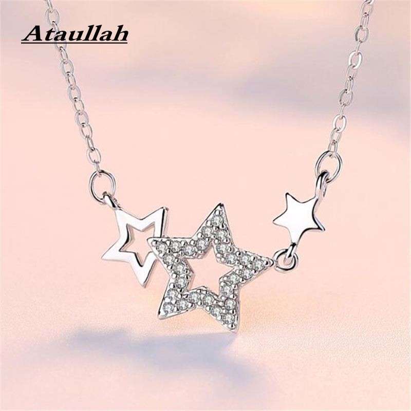 

Ataullah 925 Sterling Silver Dazzling Pentagram Necklace Inlaid Crystal Pentacle Star Pendant Engagement Jewelry NW017