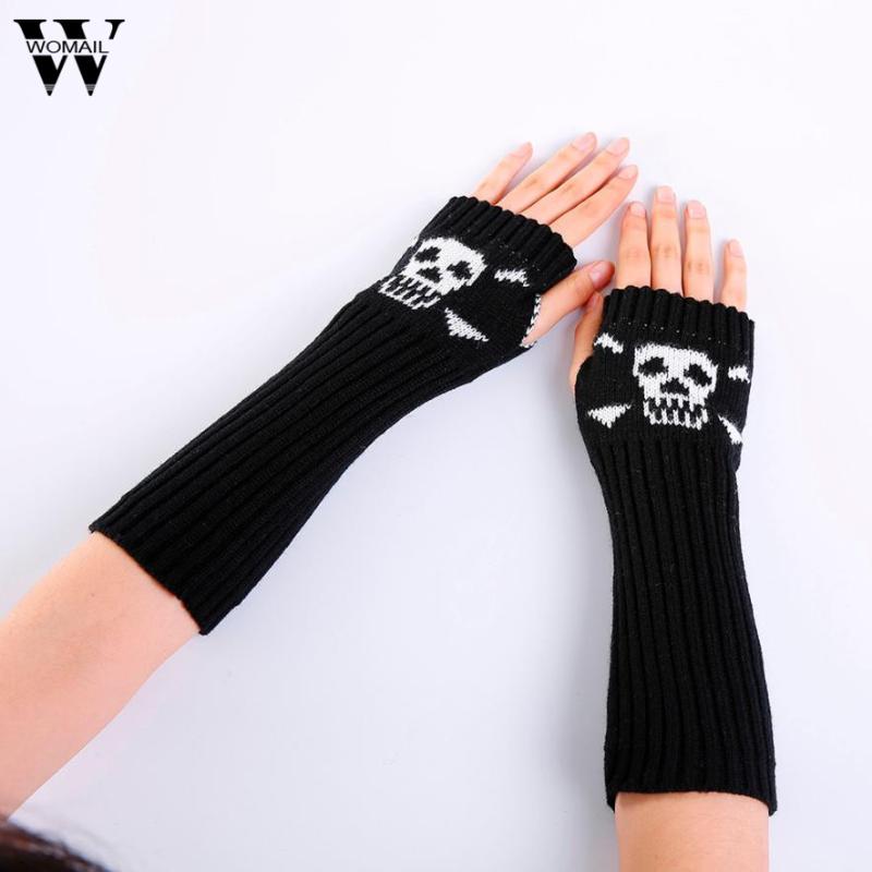 

Women Winter Glove Wrist Warmer Skull Knitted Long Fingerless Gloves Mitten 2020 New