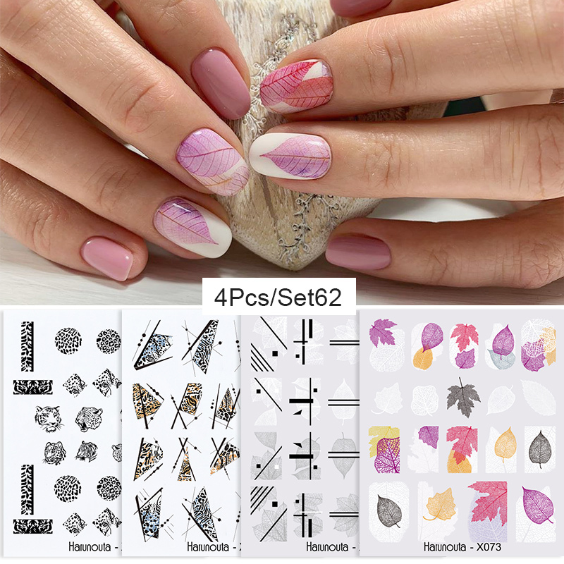 

Harunouta 4pcs Geometry Leaves Design Nails Sticker Decals Set Summer Flowers Water Transfer Slider For Nails Art Decoration, Set57