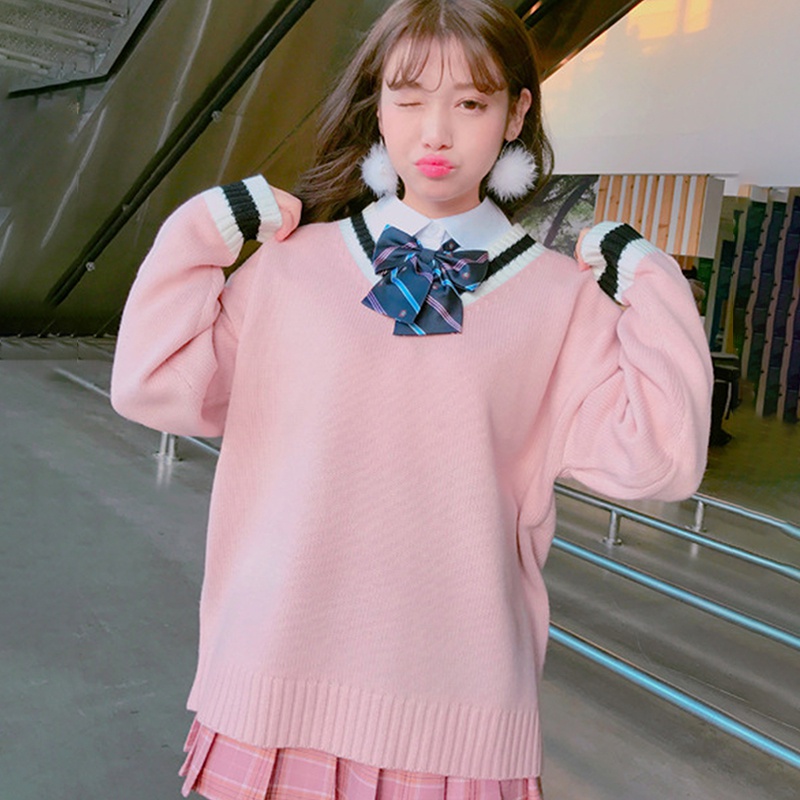 

Blackday Autumn Winter Sweater Fashion Color Patchwork Women V-neck Long Sleeve Knitted Pullovers Sweaters Hot Style, Pink