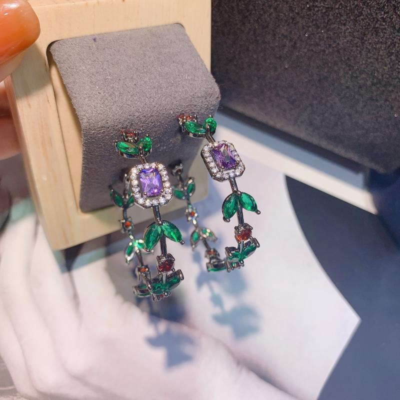 

Bilincolor colored zircon green leaves women's half circle zircon earrings earrings for women