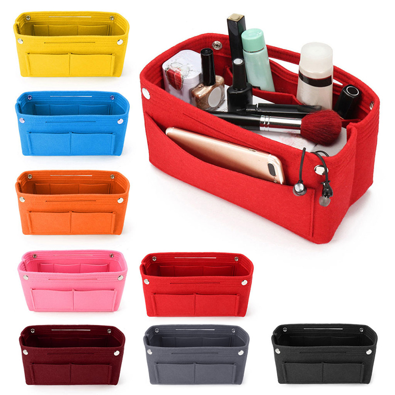 

22X15X9.5Cm Red Multi-Pocket Makeup Cosmetic Travel Bags Set Insert Felt Fabric Brush Organizer Large Save Space Colorful Pocke