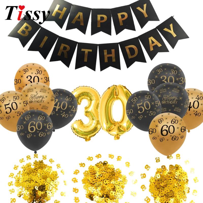 

Gold Happy Birthday 30 40 50 60 Anniversary Party Inflatable Helium Balloon Confetti Ball Decoration Birthday Party Supplies