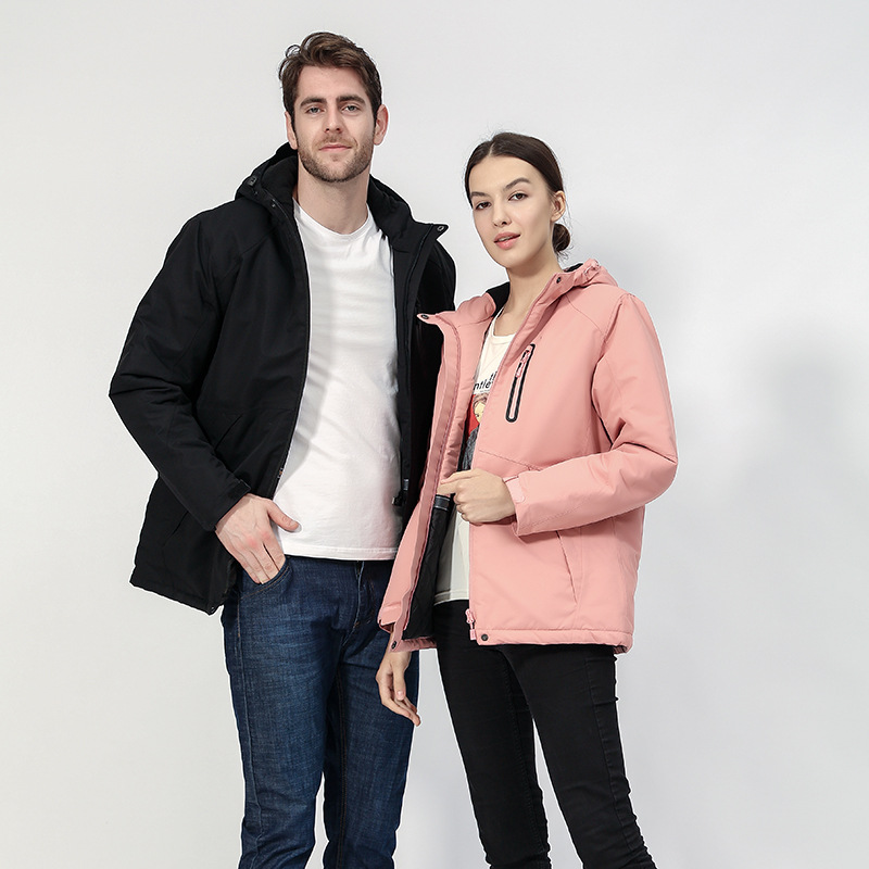 

Autumn And Winter Women Soft Shell Hiking Warm Waterproof Jacket USB Carbon Fiber Heating Jacket Hooded Cotton Hiking Man, Red female