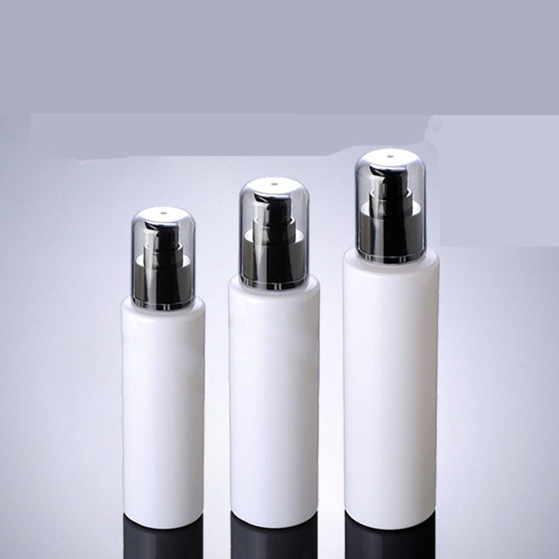 

24ps/lot 100ml High Quality Round White PET Plastic Lotion Bottle With Treatment Pump For Hair Oil Refillable Bottles