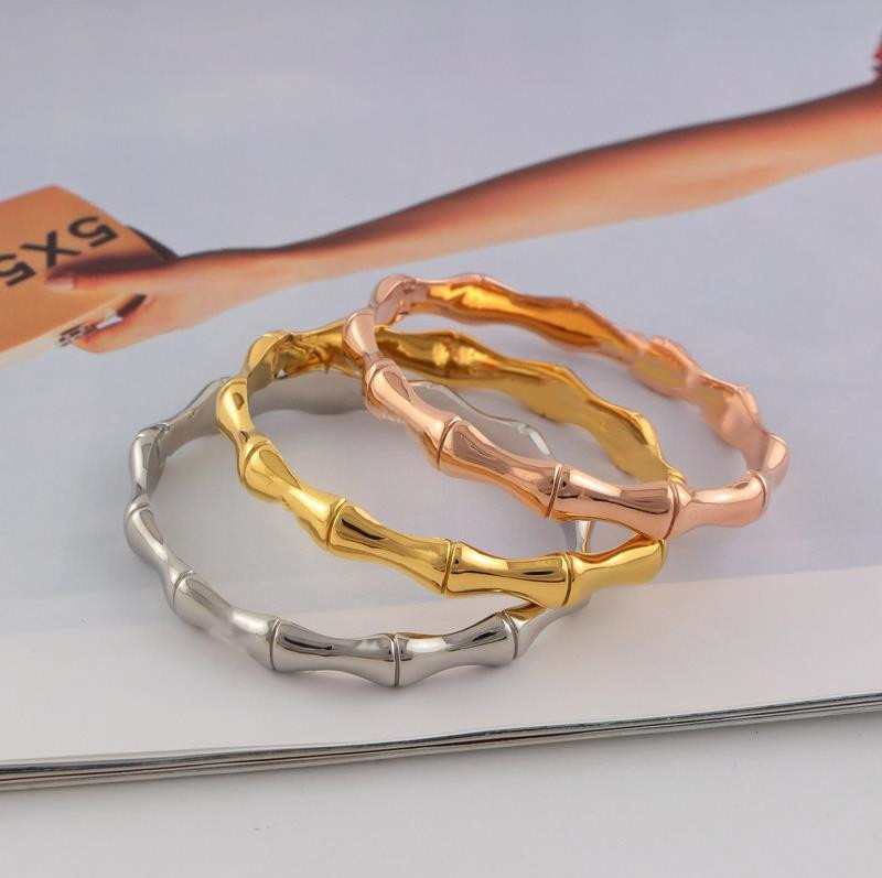 

18K rose gold opening dark buckle bamboo bracelet bamboo titanium steel bracelet, Black