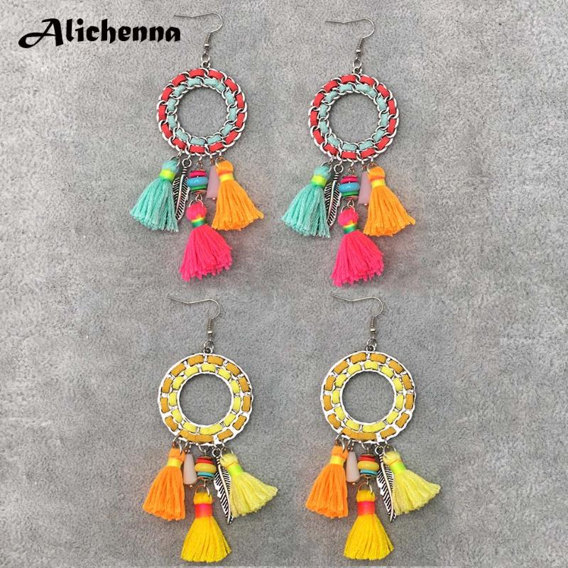 

Round Alloy Handmade Earings Fashion Jewelry Statement Vintage Enthnic Bohemian Boho Tassel Leaf Pendant Earrings for Women