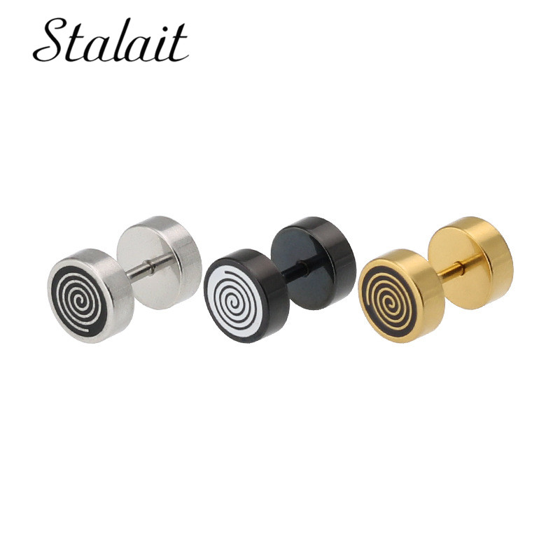 

Vintage Wave Rotation Shape Gold Black Color Stainless Steel Earring For Women Men Punk Gothic Barbell Earring Man Jewelry
