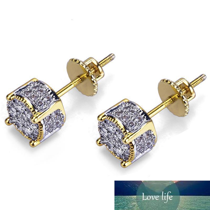 

Hip Hop Custom Iced Out Gold Color Micro Paved Zircon Square Stud Earring with Screw Back Bling Jewelry for Factory price expert design Qual, Golden;silver