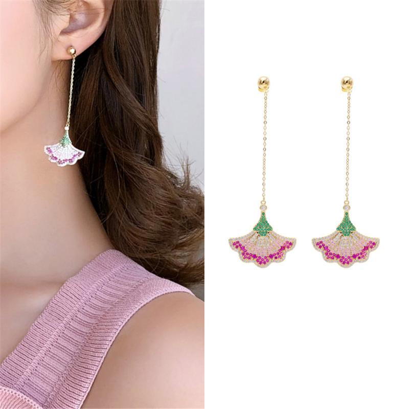 

Luxury Multicolor Cubic Zirconia Fan Shape Long Drop Earring Women Jewelry Accessories Female