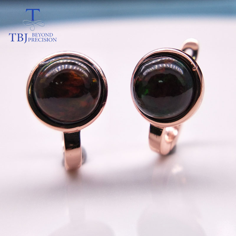 

Stud TBJ,925 Sterling Silver Rose Color Small Clasp Dots Earring With Natural Colorful Opal Gemstone Simple Style Jewelry For Girls