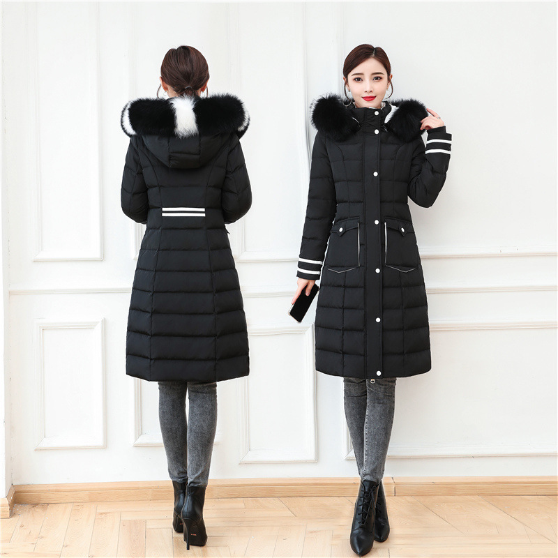 

Women' down coats long female dong han edition cultivate morality show thin waist down jacket, Black