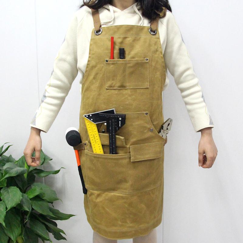 

Woodworking Adjustable Canvas Aprons With Tool Pockets Bbq Cooking Wear Resistant Waterproof Fireproof Oil-Proof Aprons