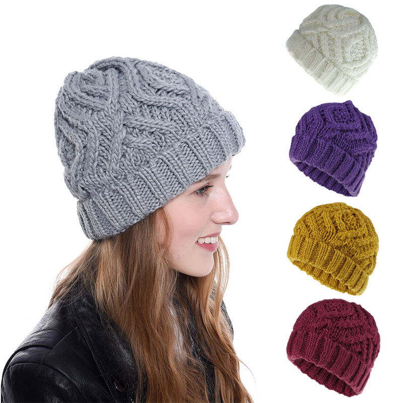 

Lady Girl Women Cold Warm Winter Fur Knitted Hat Slouchy Beanie Cap Warm Hat Stretchy Knitted Solid Soft New Hats, White