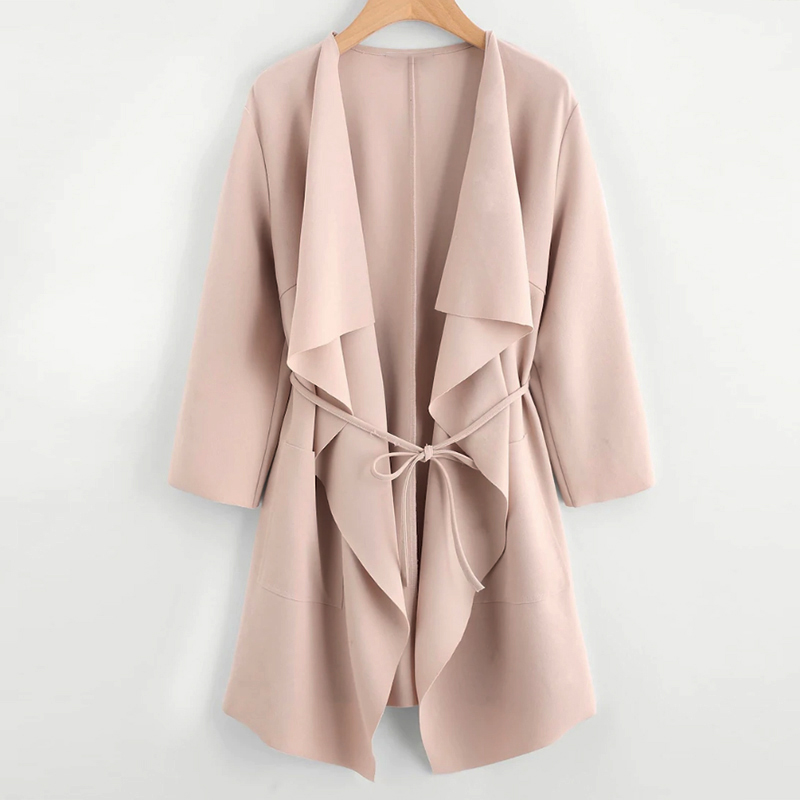 

New Spring Simple Pure Color Fashion Atmospheric Temperament Belt Windswear Spring and Autumn Female, Pink