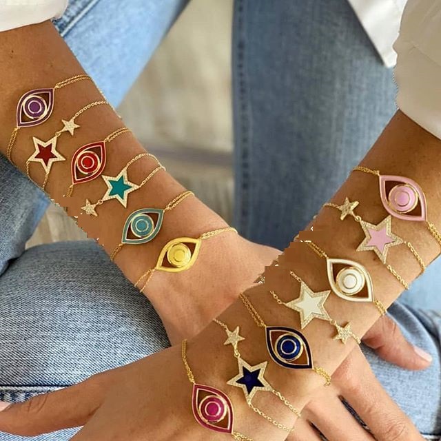 

new arrived charm white blue red enamel star cz star charm design Gold filled high quality women lady fashion jewelry bracelet