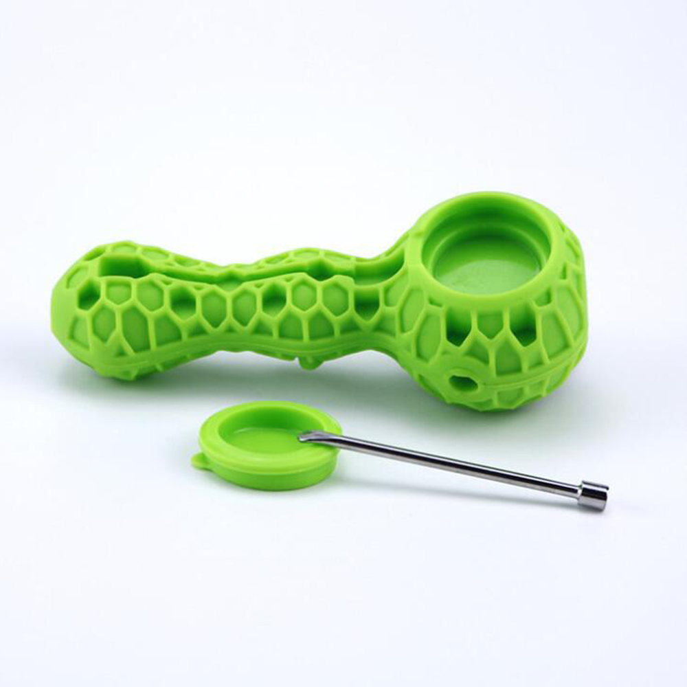 

HOT Bees Silicone Smoking Pipe Travel Tobacco Pipes Spoon Cigarette Tubes Glass Bong Dry Herb Accessories Hand Pipe