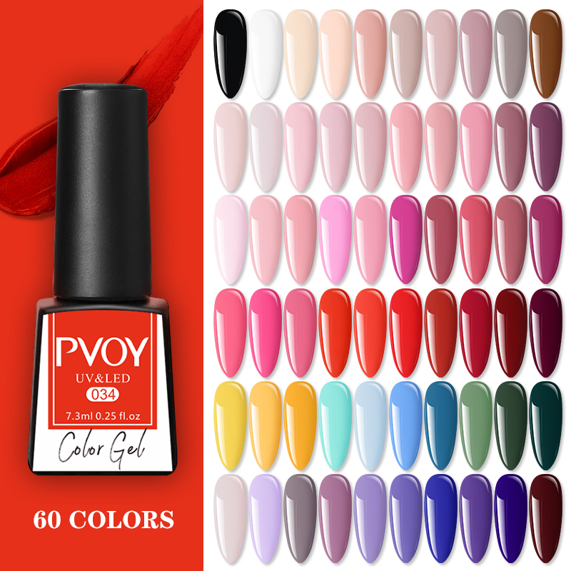 

PVOY 6pcs/Kit Glitter UV Gel Nail Polish Set Color UV LED Nail Gel Varnish Semi Permanent varnish Soak Off Base Top Coat