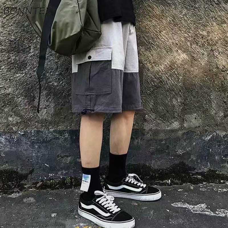 

Men Casual Shorts Patch Design Multi Pockets Lace-up Plus Size 3XL Loose Korean Chic Retro Hip-hop Summer All-match Safari-style, Ps-d 01 black