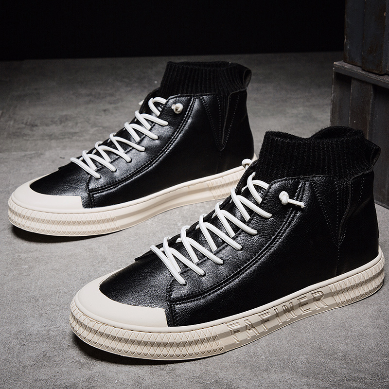 

leather shoes high hightop sneakers for leisure fashion sneaker brown causal casual vintage wear mens loafers man shoe top High, Black