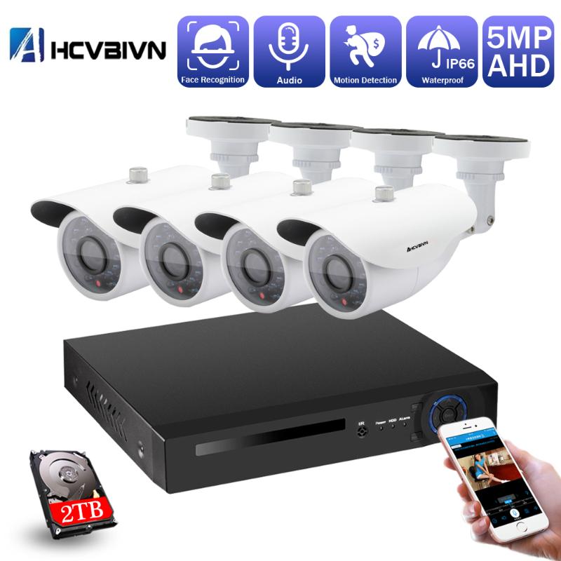 

4CH 5MP HD CCTV Security System 6IN1 H.265 DVR With 4PCS 5MP AHD TVI Weatherproof White Security Surveillance Camera Kit