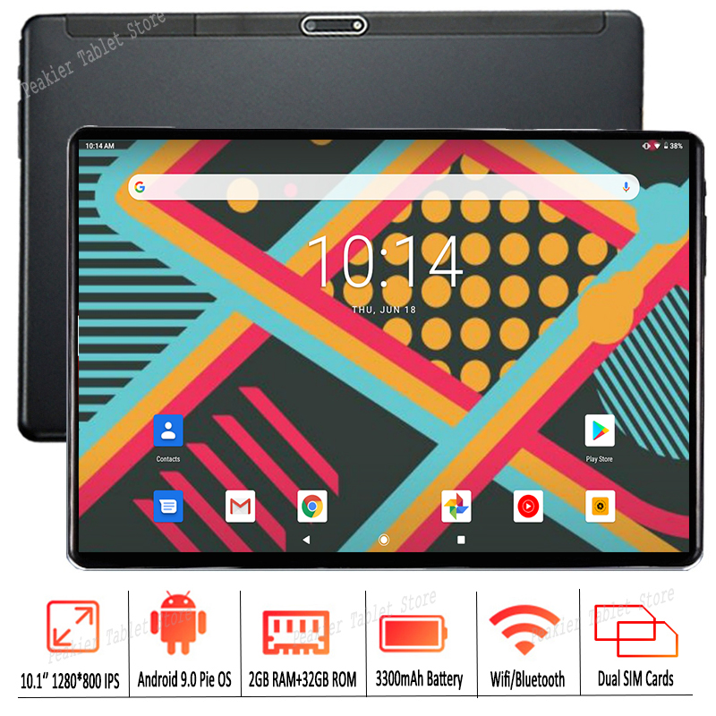 

Sales 10 inch tablet PC 3G Android 9.0 Pie OS Quad Core Super tablets Ram 2G+32G WiFi GPS 10 tablet IPS 1280*800 Dual SIM GPS, Black