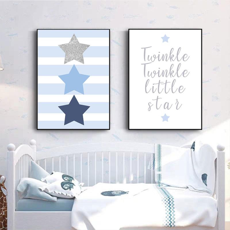 

Blue Grey Little Stars Boys Room Decor Baby Nursery Wall Art Canvas Painting Poster Print Pictures Gift Bedroom Home Decor