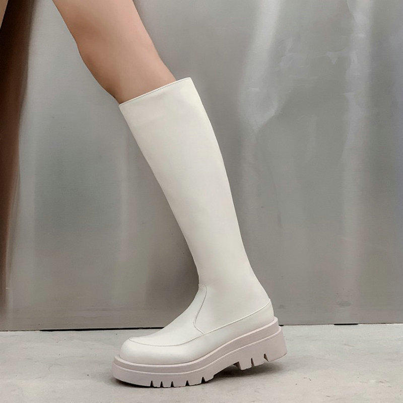

solid beige black punk riding boots womens winter shoes chunky heels platform knee high woman boots big size 42 43