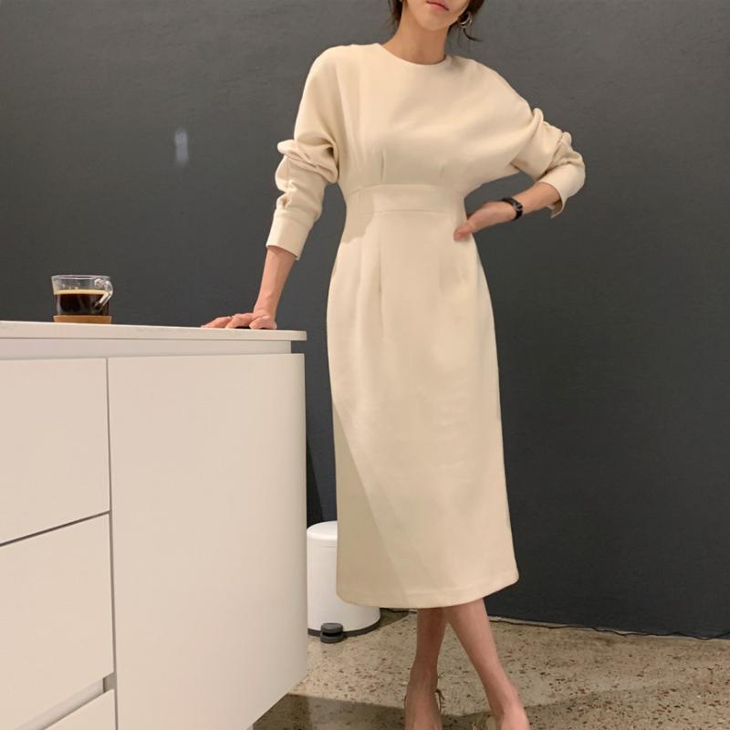 

Minimalist Maxi Dress Women 2020 New Autumn Winter Bottoming Dress Fashion Elegant Long Sleeve Package Hip Dresses A-line, Black