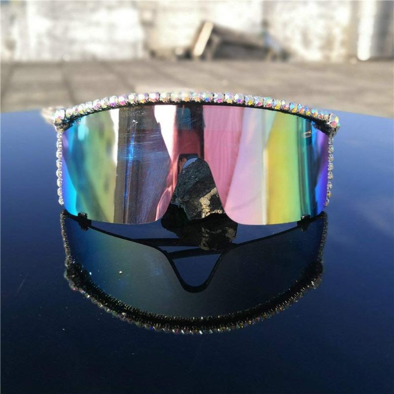 

Fashion Oversized Square Diamond Sunglasses Women Designer One-piece Glasses Metal Rhinestone Eyeglasses FML