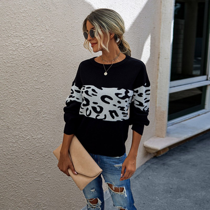 

Leopard Print Women' Sweaters Autumn Loose Pullover Female Round Neck Long Sleeve Oversized Women Winter Warm Basic Sweaters